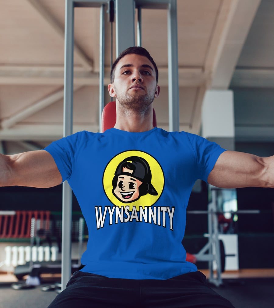 Wynnsanity Cartoon Character With Headphones And Backwards Cap Icon In Yellow Circle T-Shirt