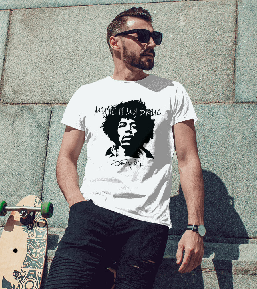 Jimi Hendrix Music Is My Drug Face T-Shirt