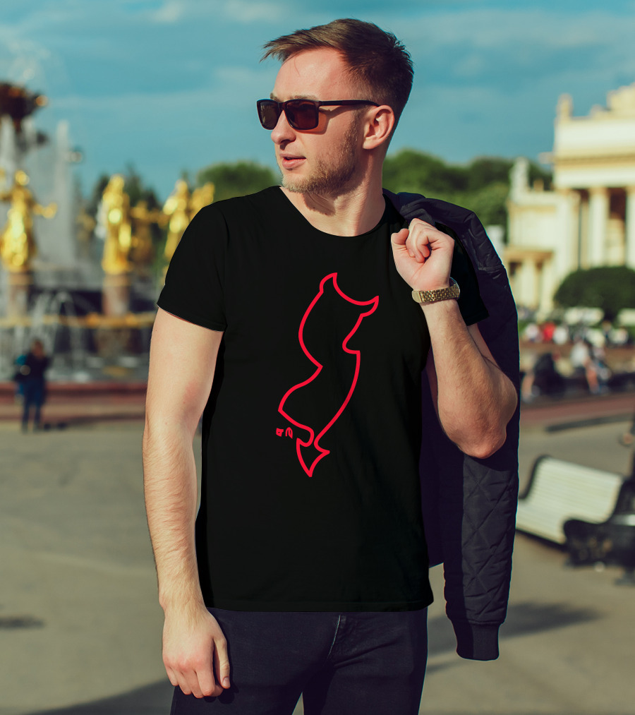 New Jersey Red Neon Outline Devil Tail T-Shirt