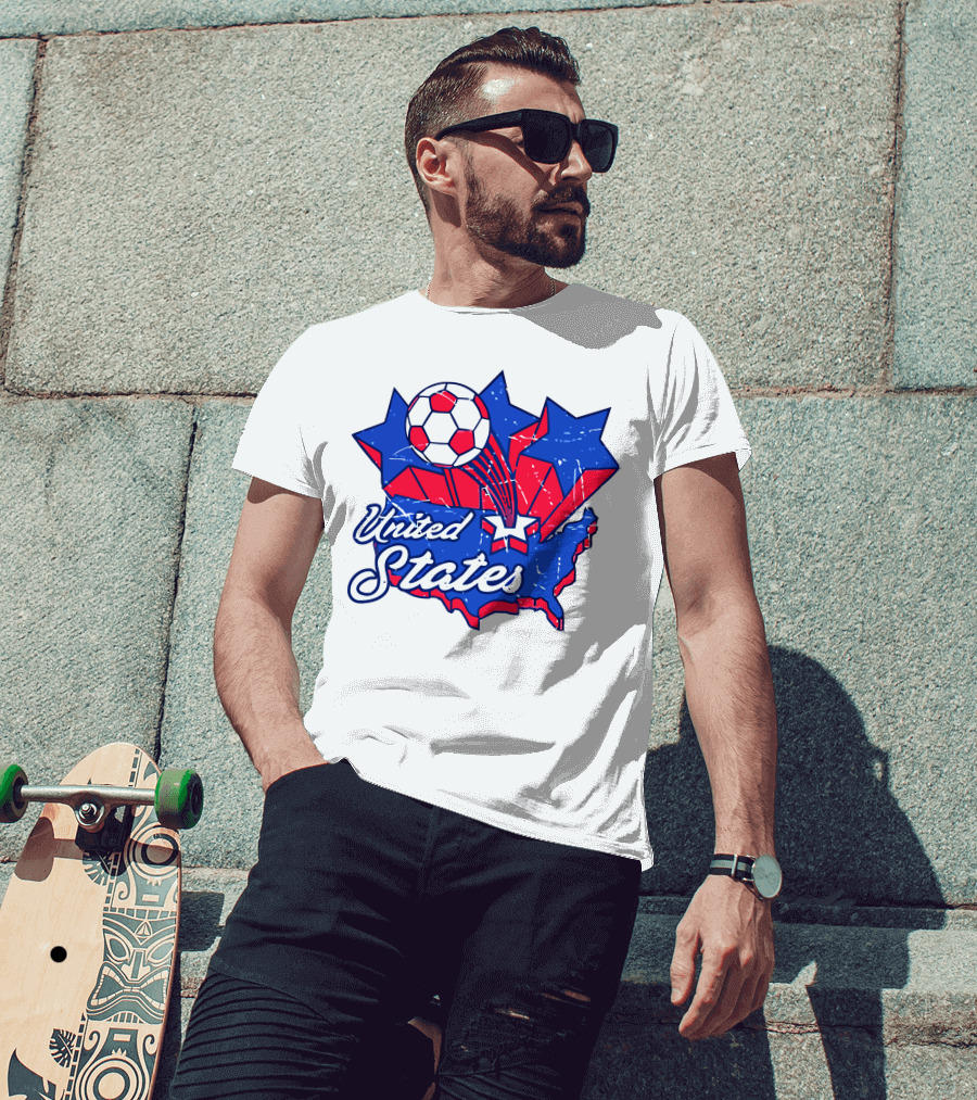 United States Soccer Vintage Map Stars And Ball T-Shirt