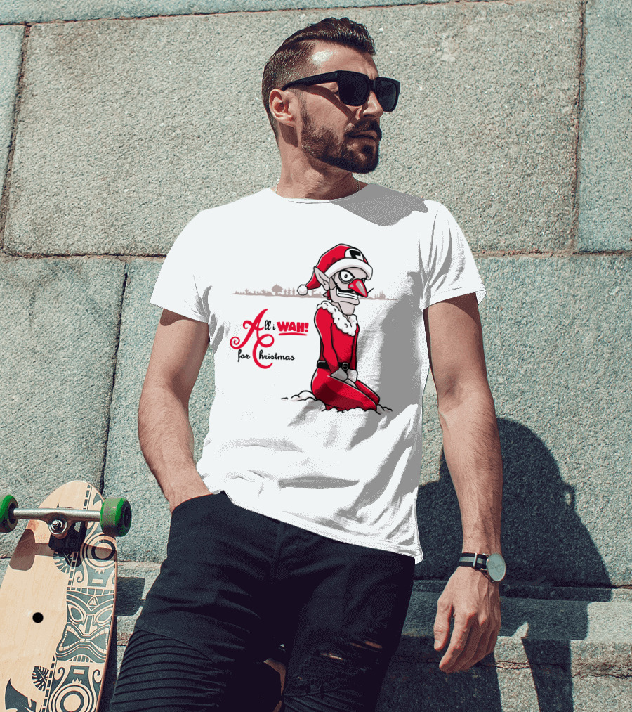 All I Wah For Christmas Silly Red Santa Suit Sitting T-Shirt