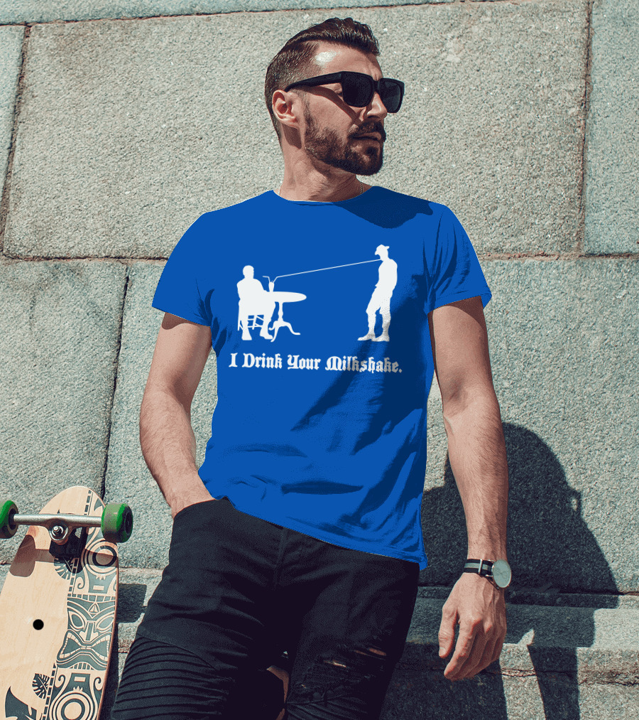 I Drink Your Milkshake Vintage Silhouette Blue T-Shirt