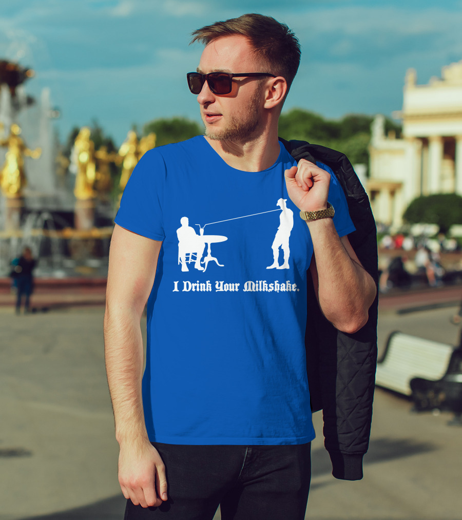 I Drink Your Milkshake Vintage Silhouette Blue T-Shirt