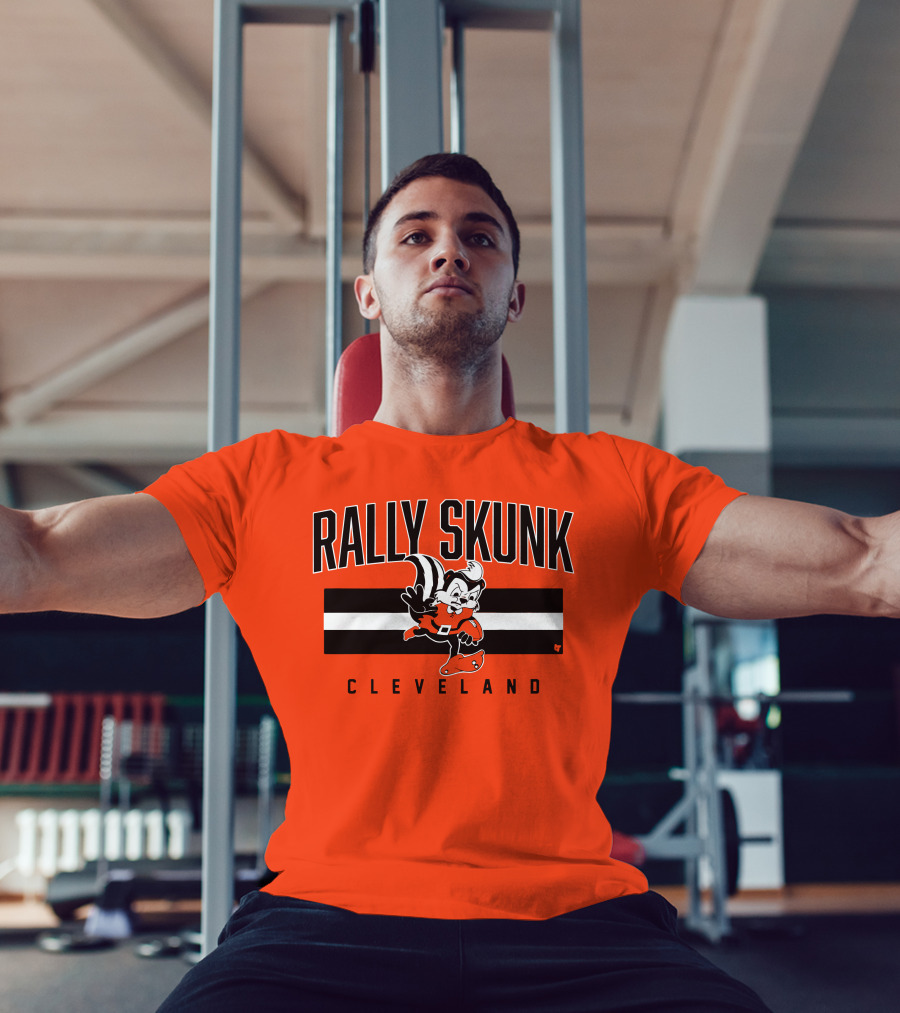 Cleveland Rally Skunk Football Character Sporting Orange Helmets T-Shirt