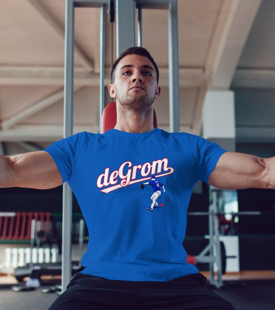 DeGrom Texas Pitching Action Logo Blue T-Shirt