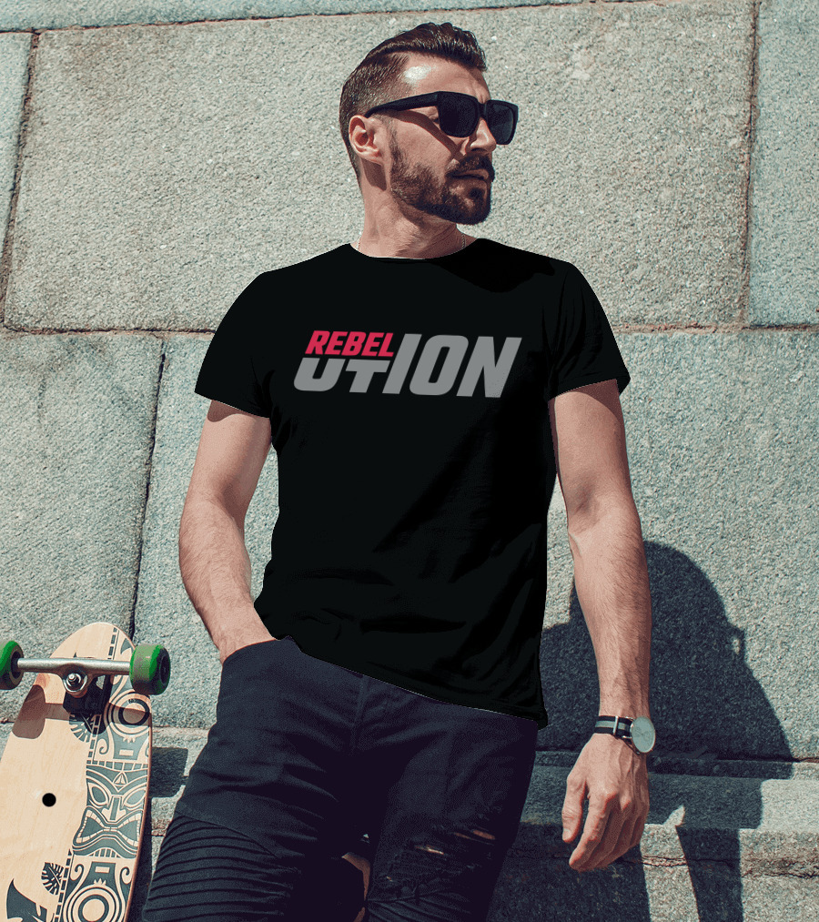 REBEL UTION Bold Red And Gray Text T-Shirt
