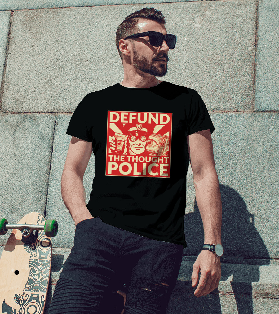 Defund The Thought Police Vintage Propaganda Style With Hypnotic Eyes And TV T-Shirt