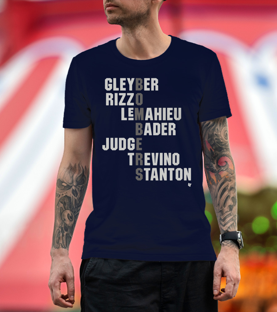 Yankees Bombers Player Names Gleyber Rizzo Judge LeMahieu Bader Trevino Stanton T-Shirt