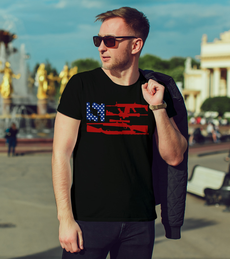 Guns And 69 American Flag Rifle T-Shirt