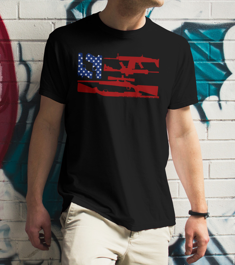 Guns And 69 American Flag Rifle T-Shirt