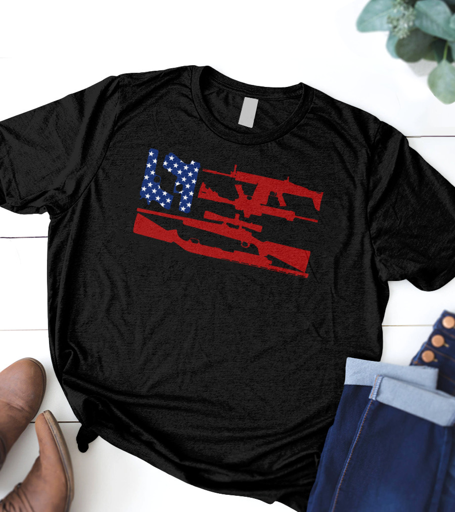 Guns And 69 American Flag Rifle T-Shirt