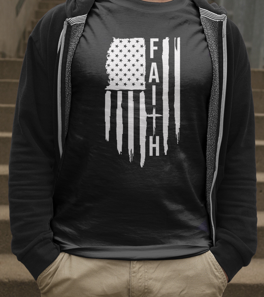 American Flag Faith Cross Stars Stripes T-Shirt