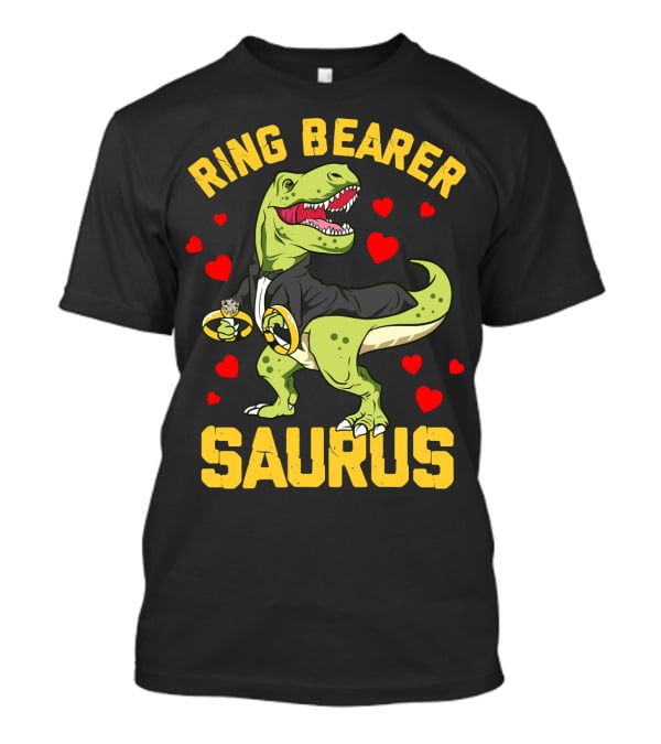 Ring Bearer Saurus Rex Wedding Party Hearts T-Shirt