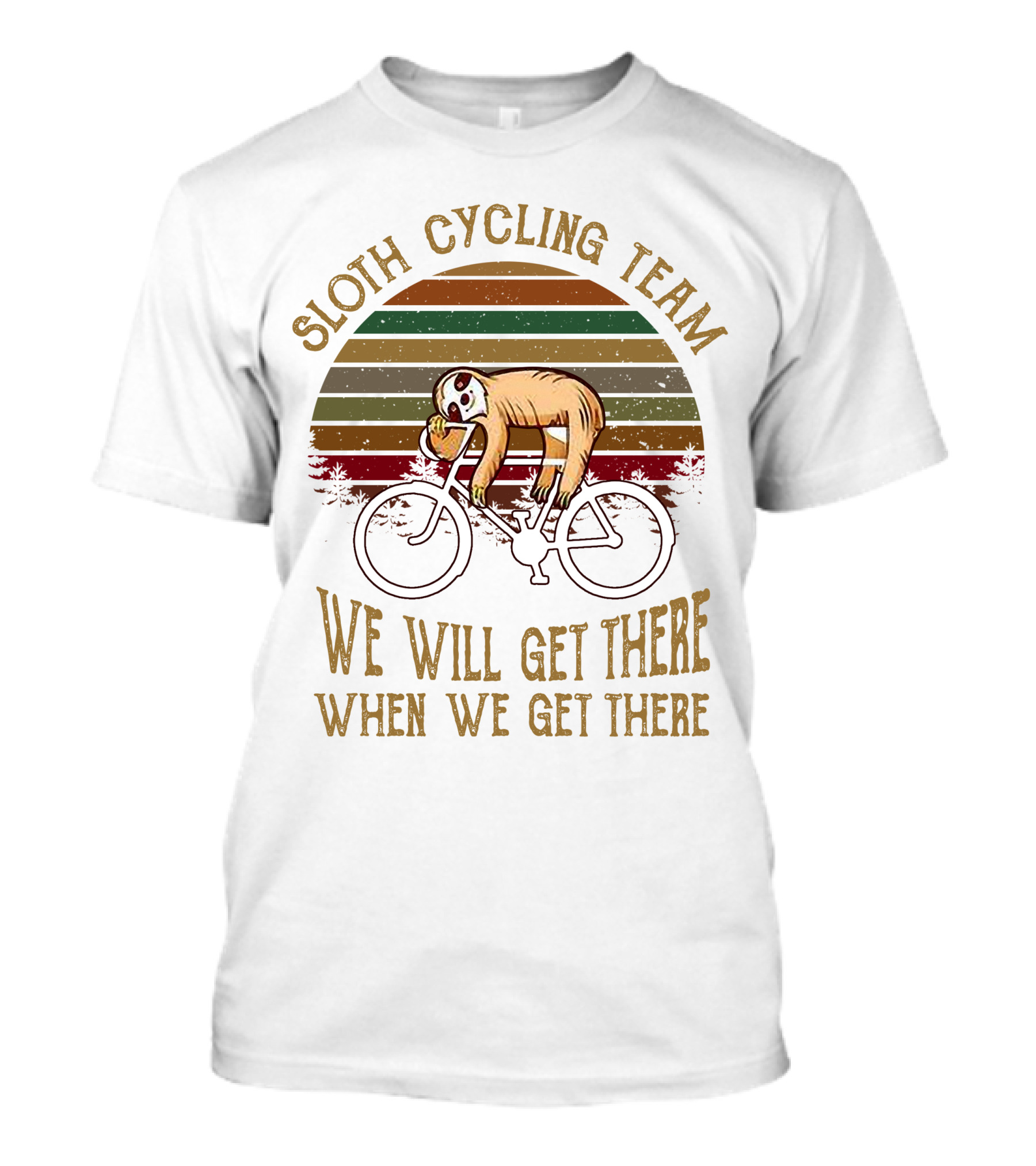 Sloth Cycling Team We Will Get There When We Get There Retro Sunset T-Shirt