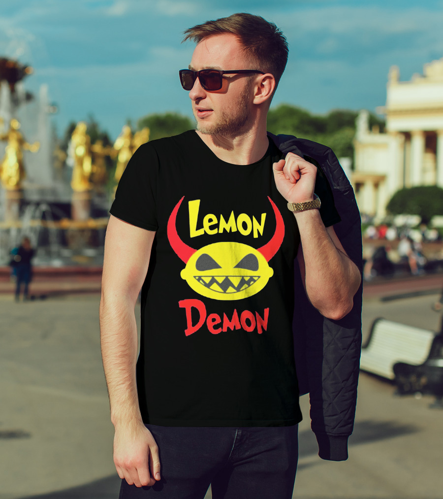 Lemon Demon Smiling Yellow Face With Red Horns T-Shirt