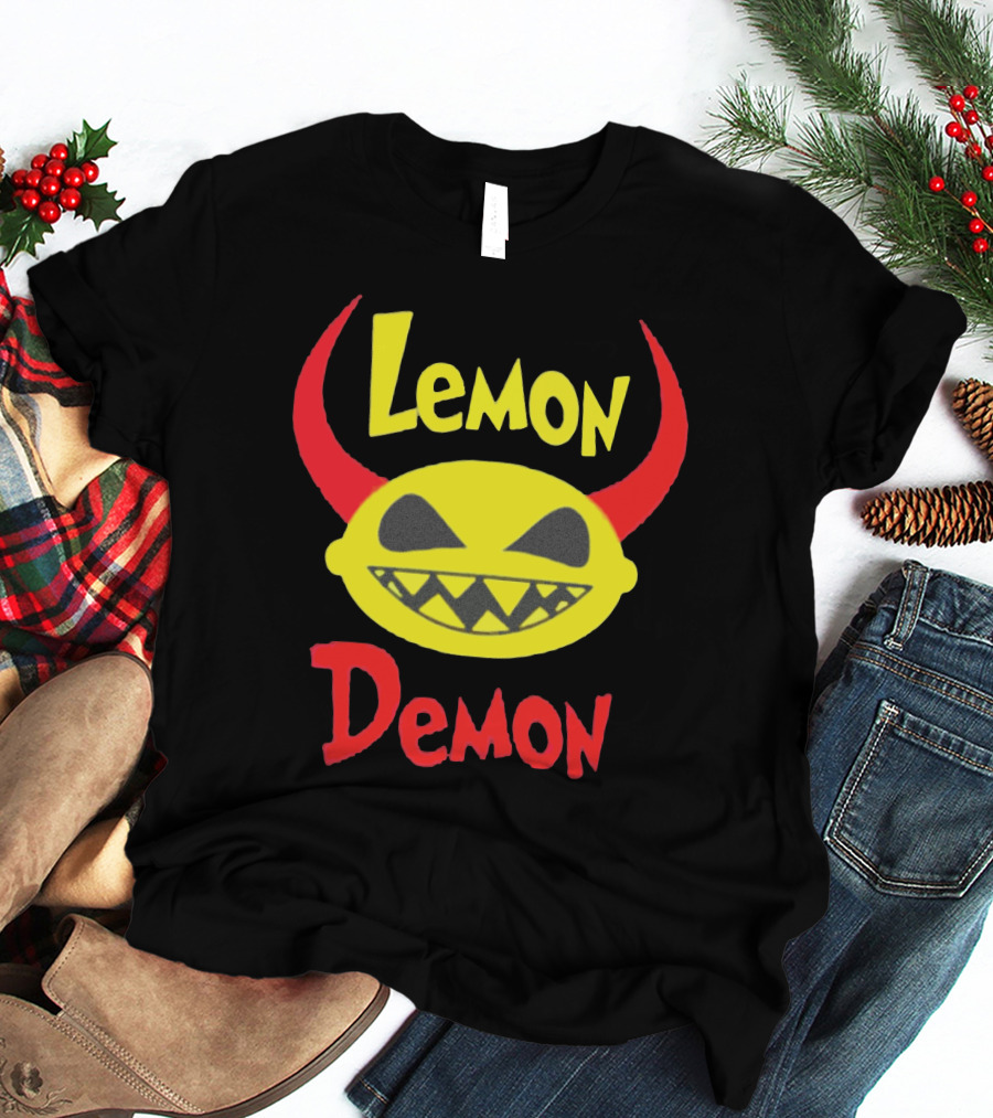 Lemon Demon Smiling Yellow Face With Red Horns T-Shirt