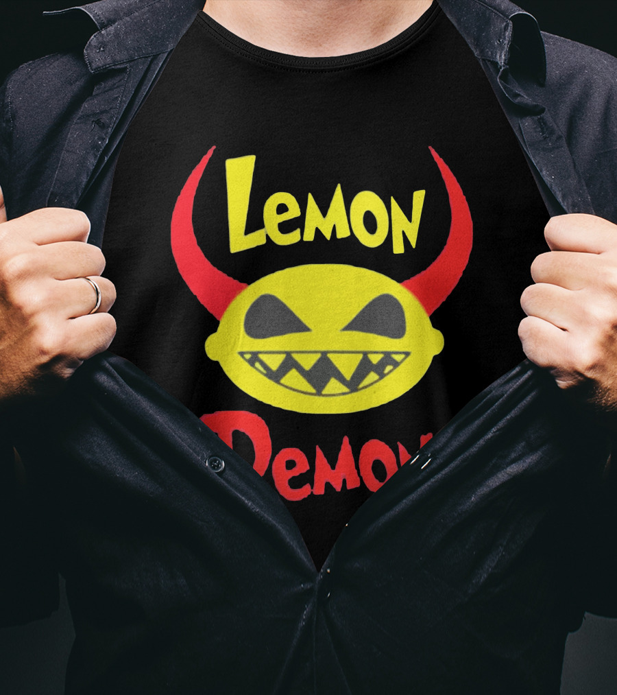 Lemon Demon Smiling Yellow Face With Red Horns T-Shirt