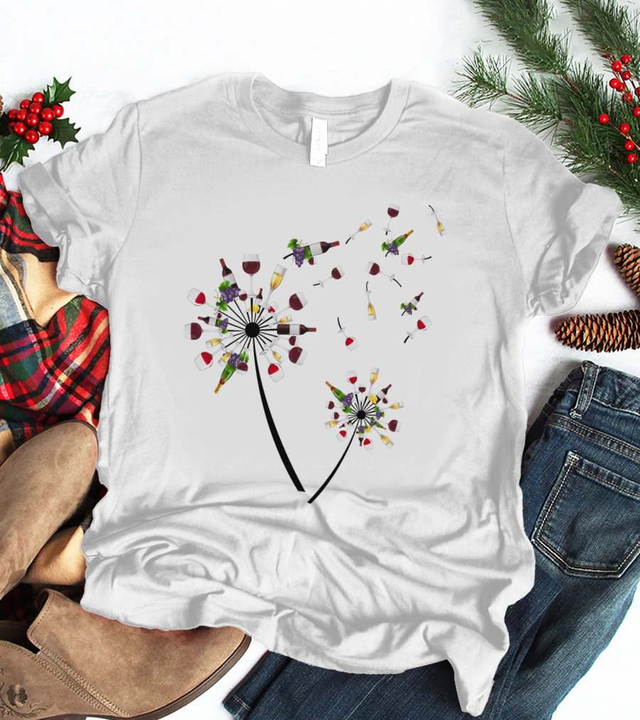Printady Clothing Store Wine Glasses And Bottles Dandelion T-Shirt