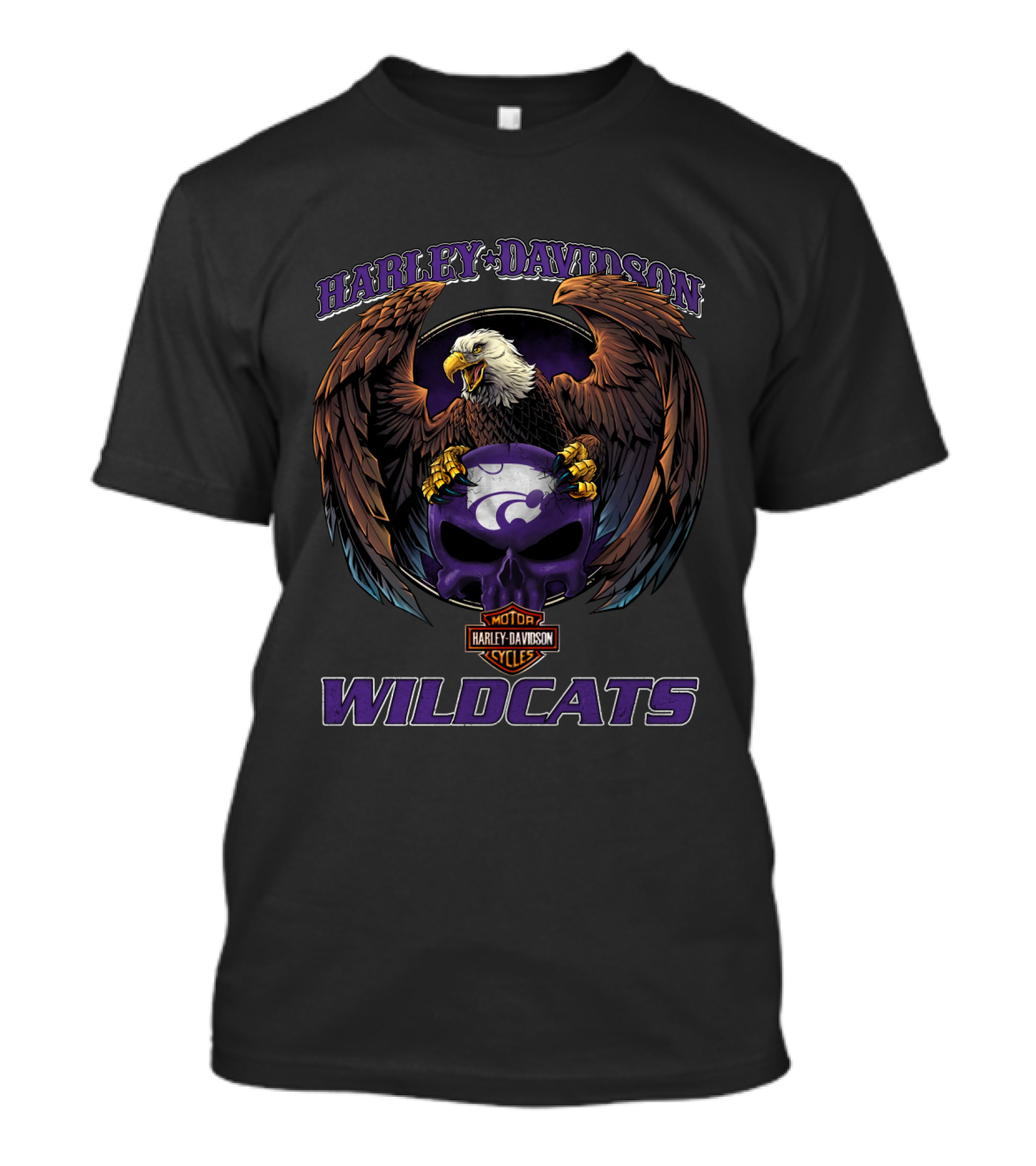 Harley Davidson Kansas State Wildcats Eagle And Skull Theme T-Shirt