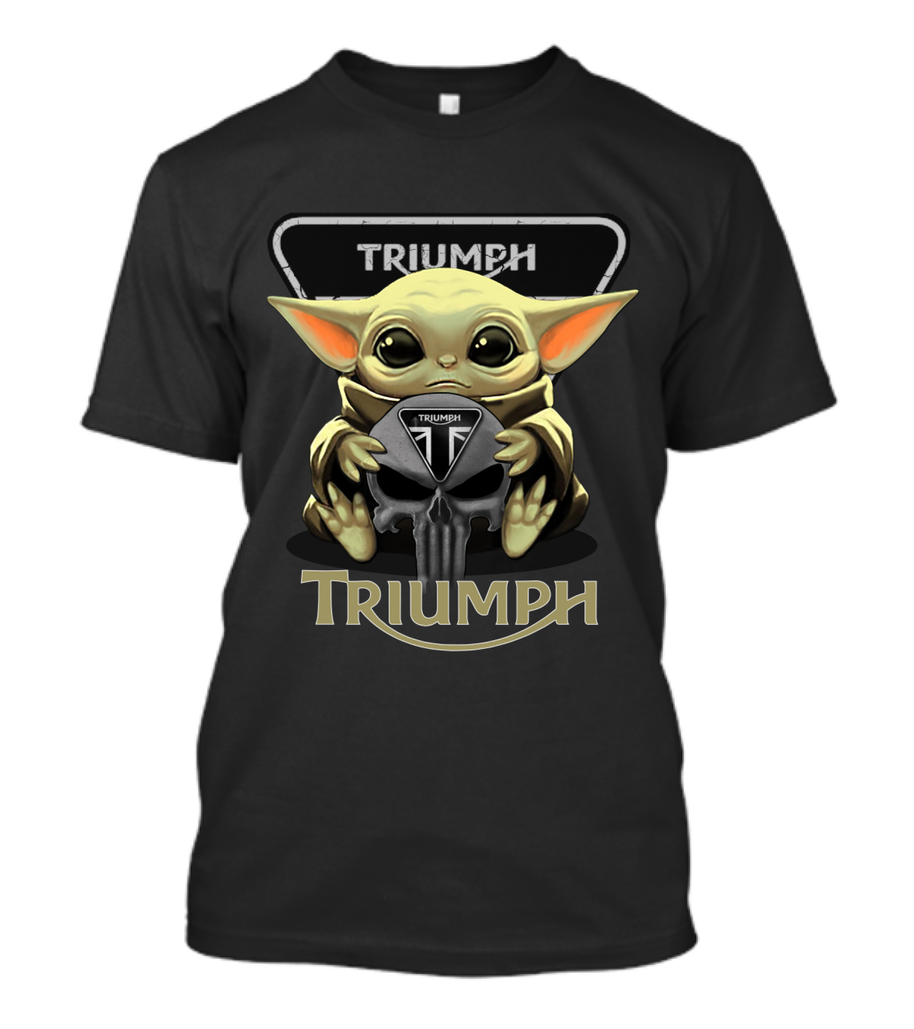 Triumph Motorcycles Baby Yoda Holding Triumph Skull T-Shirt