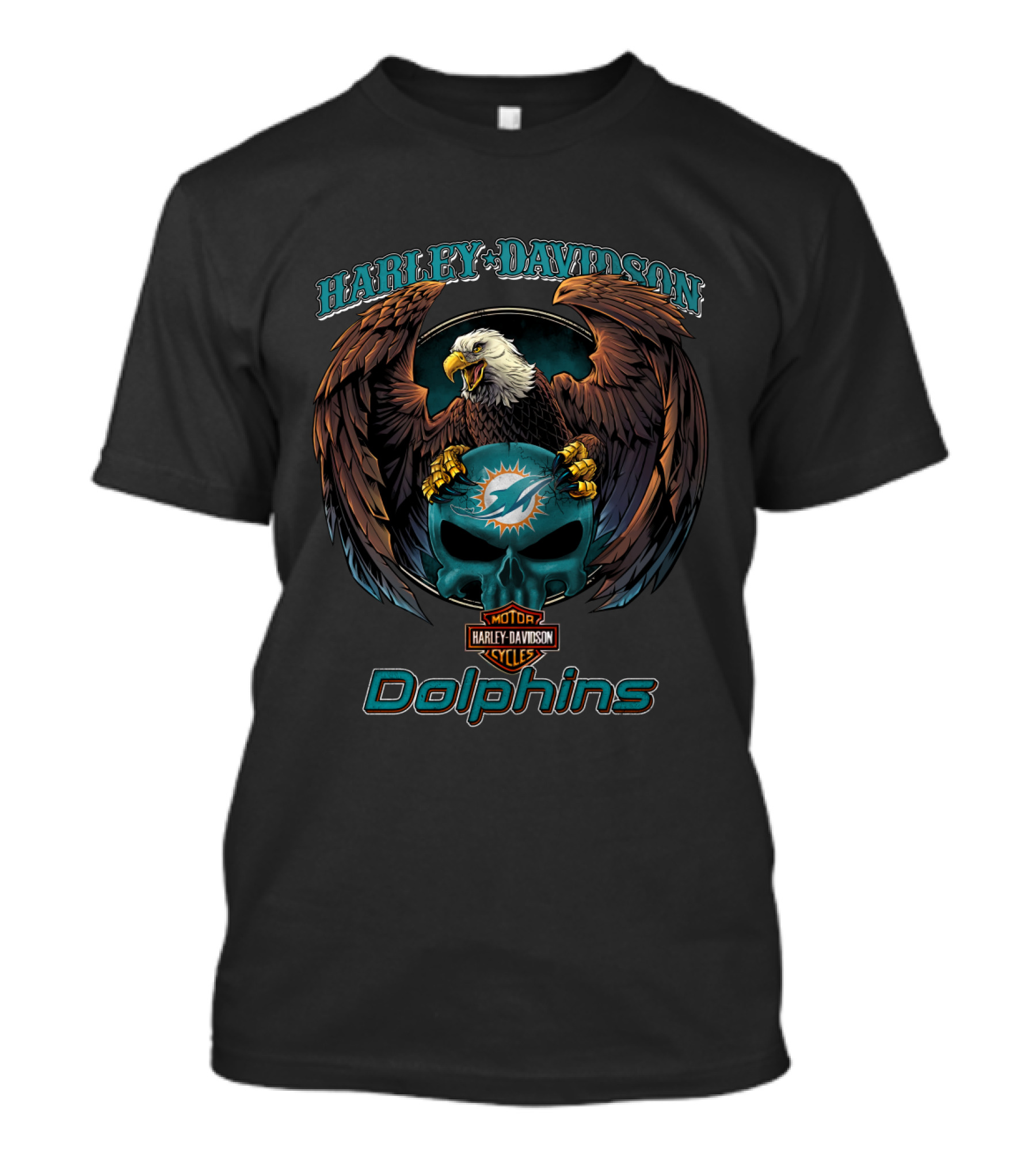 Harley Davidson Miami Dolphins Helmet Eagle Skull T-Shirt