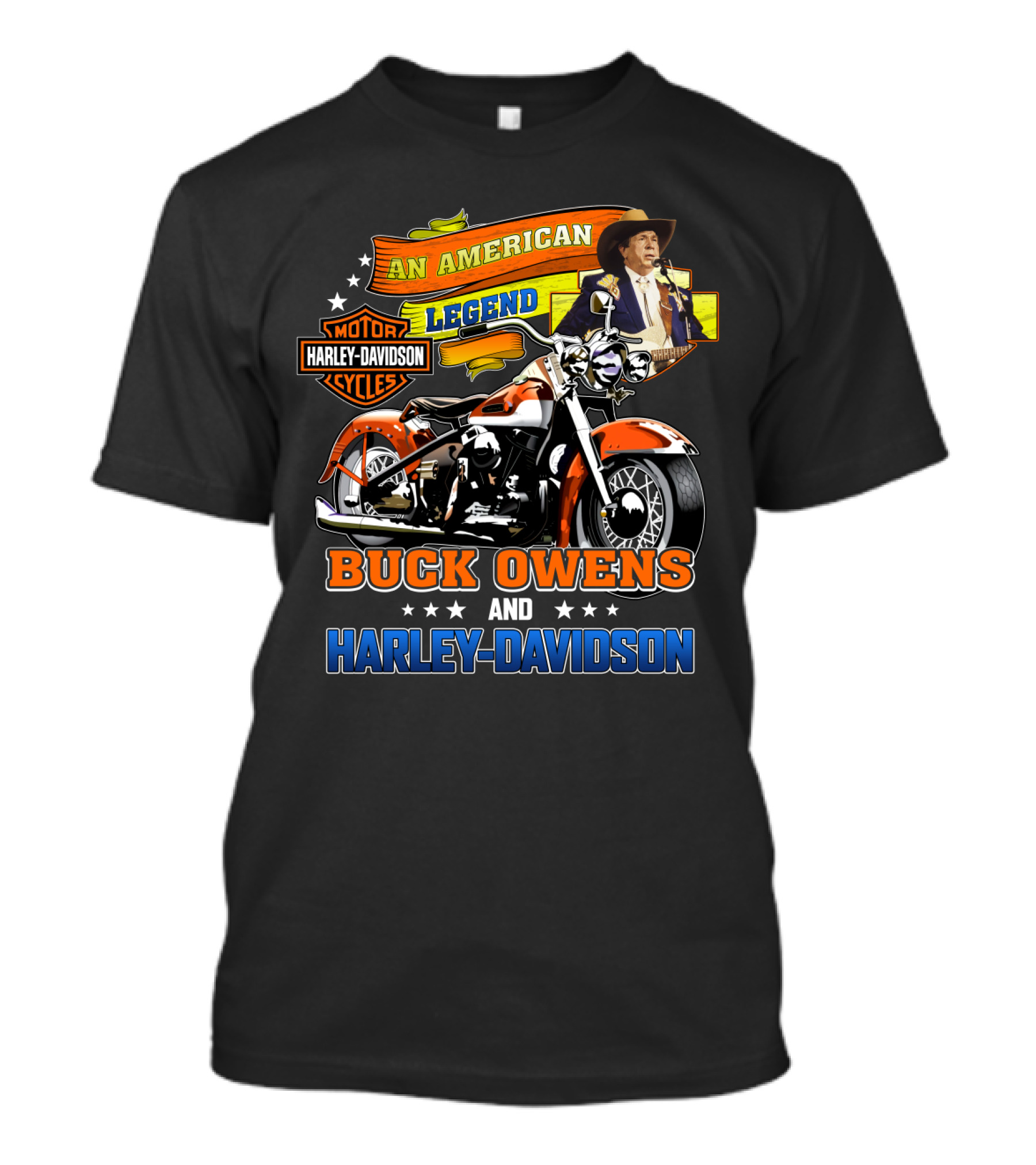 An American Legend Buck Owens And Harley Davidson Motor Cycles T-Shirt