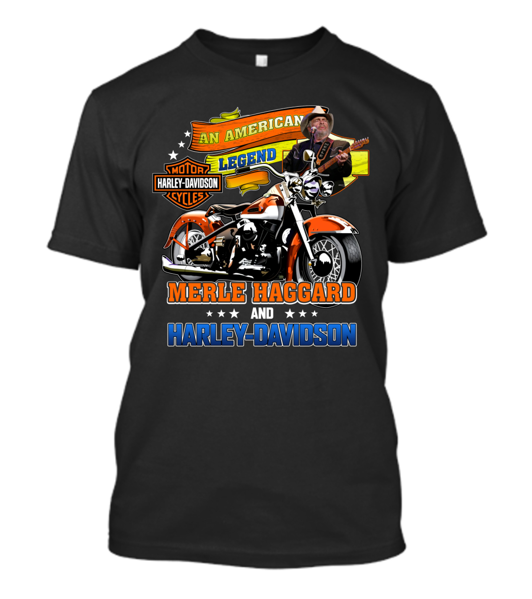 An American Legend Merle Haggard And Harley Davidson Motorcycles T-Shirt