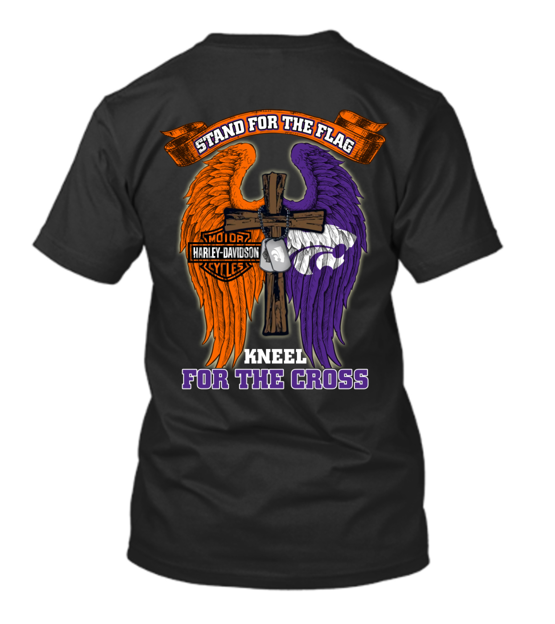Stand For The Flag Kneel For The Cross Harley Davidson Kansas State Wildcats T-Shirt