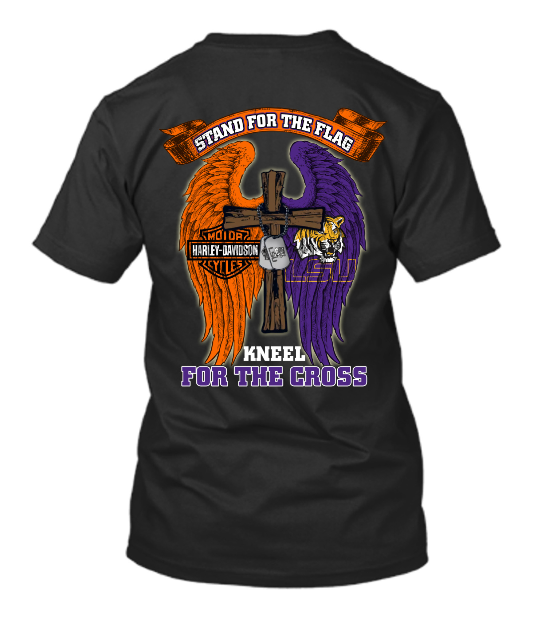 Stand For The Flag Kneel For The Cross Harley Davidson Lsu Tigers T-Shirt