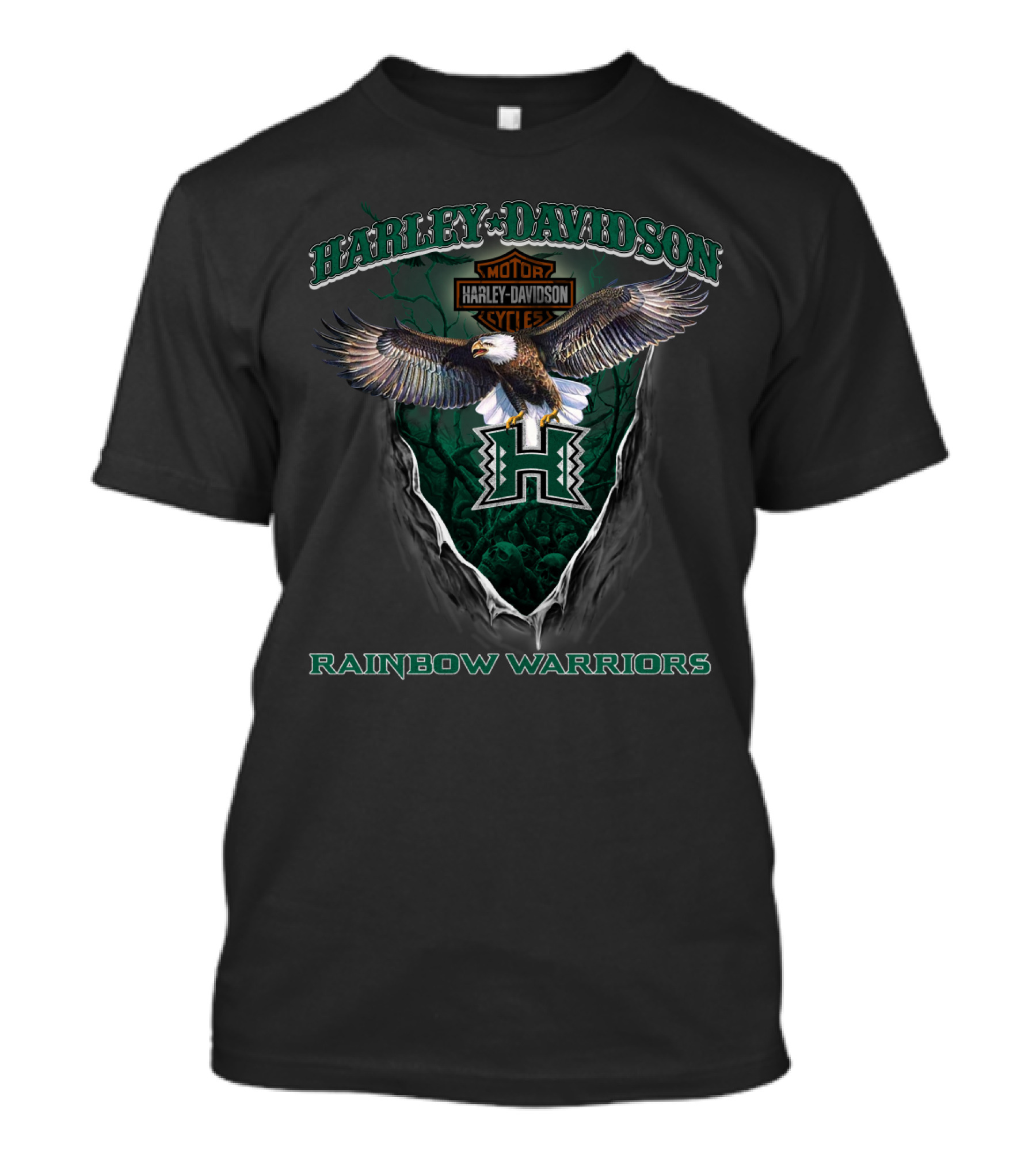 Harley Davidson Motor Cycles Hawaii Rainbow Warriors Eagle T-Shirt