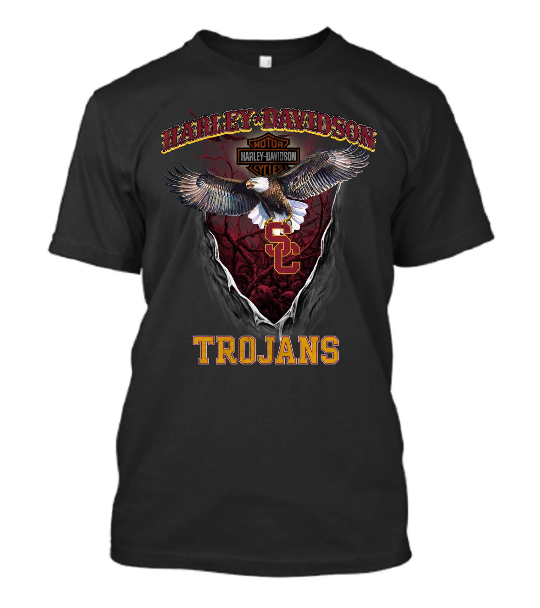 Harley Davidson Usc Trojans Motor Cycles Eagle T-Shirt