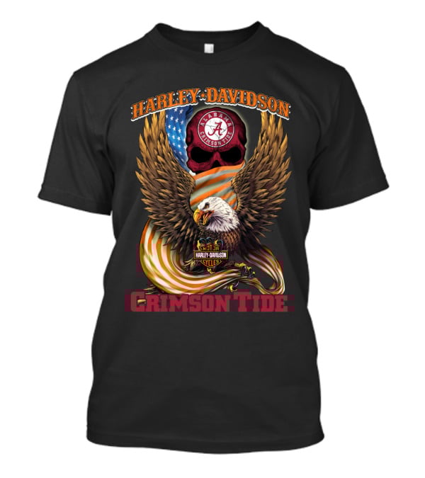 Harley Davidson Alabama Crimson Tide Eagle And Skull Flag T-Shirt