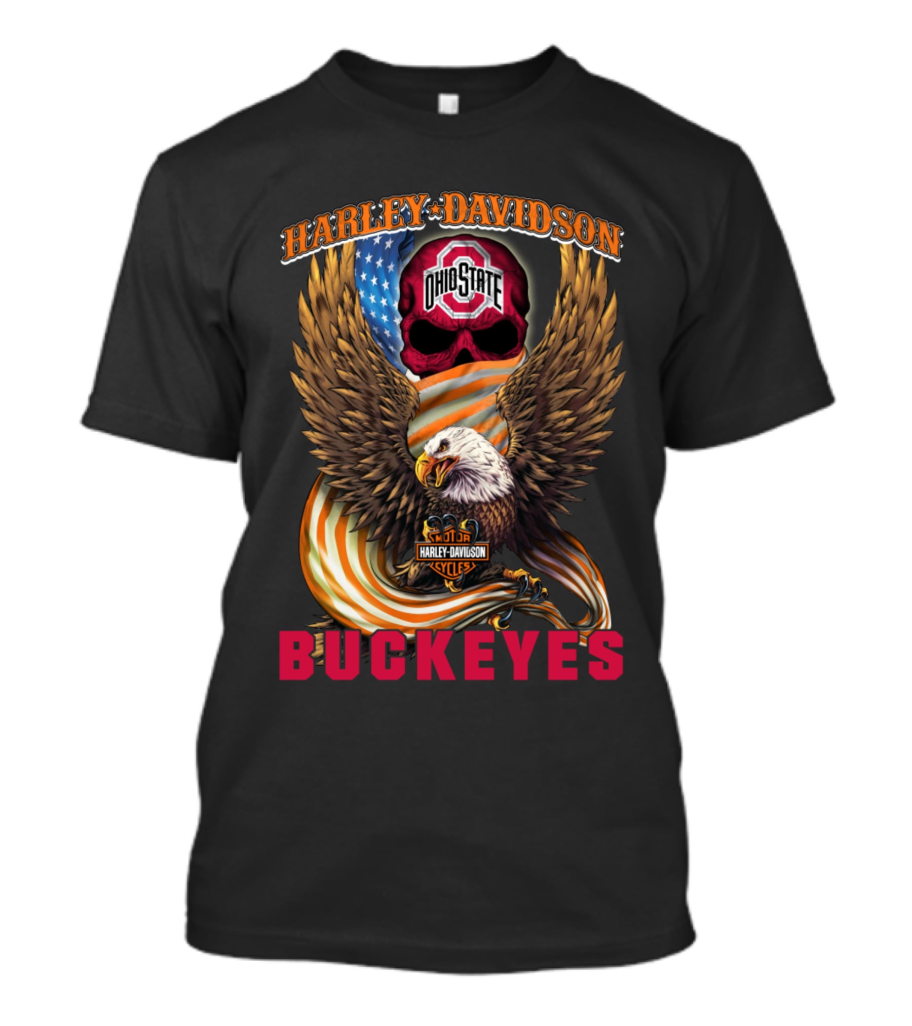 Harley Davidson Ohio State Buckeyes Eagle American Flag T-Shirt