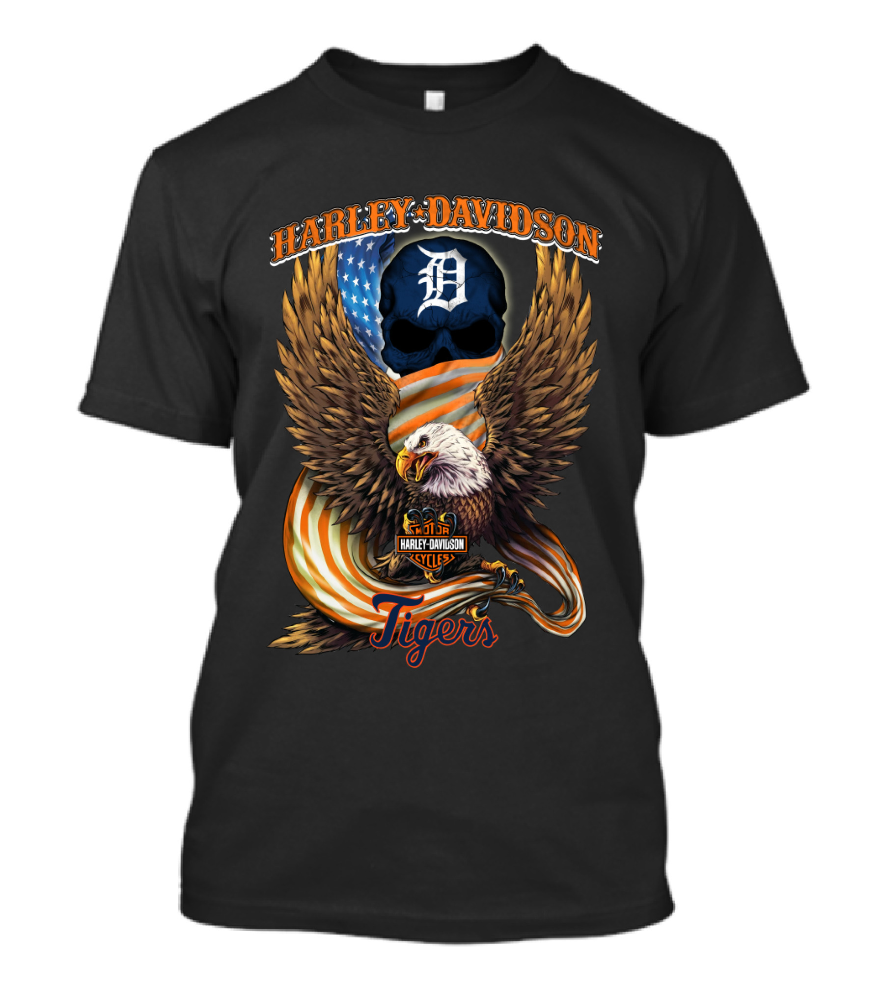 Harley Davidson Detroit Tigers Eagle Mlb Cycles T-Shirt