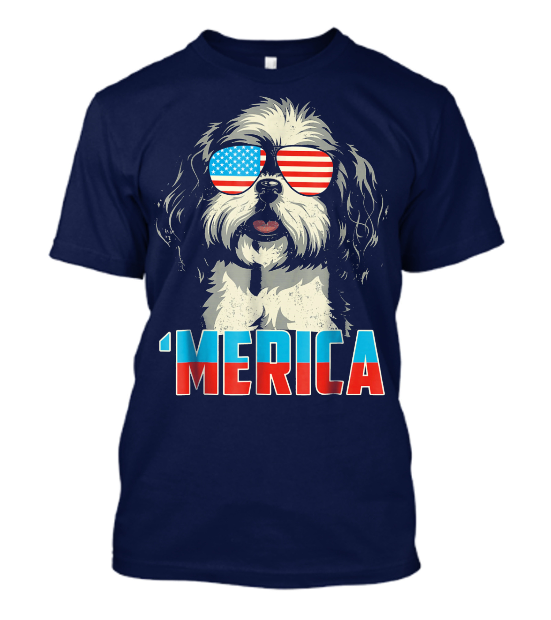 Patriotic Shih Tzu 'Merica With American Flag Sunglasses T-Shirt