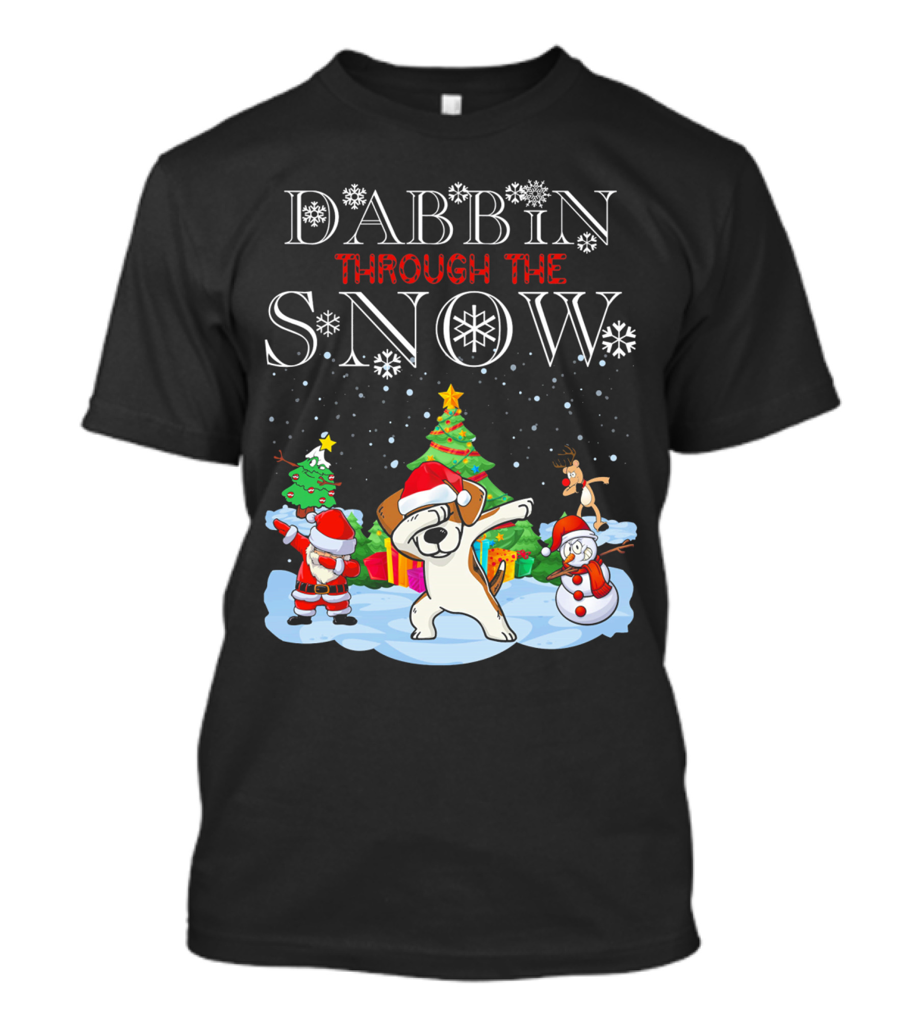 Dabbin Through The Snow Beagles Jack Russell Dog Christmas Scene T-Shirt