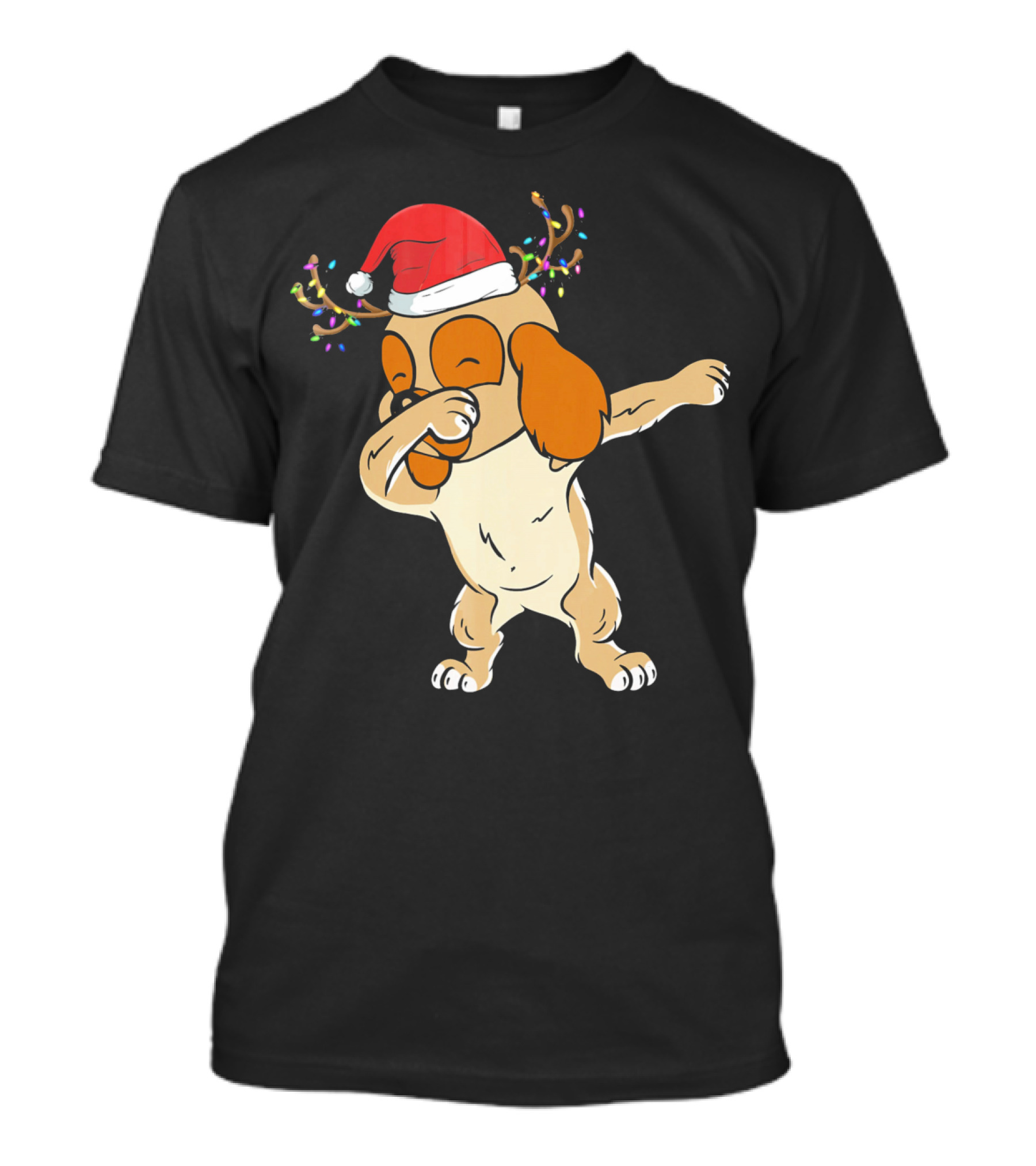 Christmas Cocker Spaniel Dabbing Reindeer Antlers Santa Hat T-Shirt