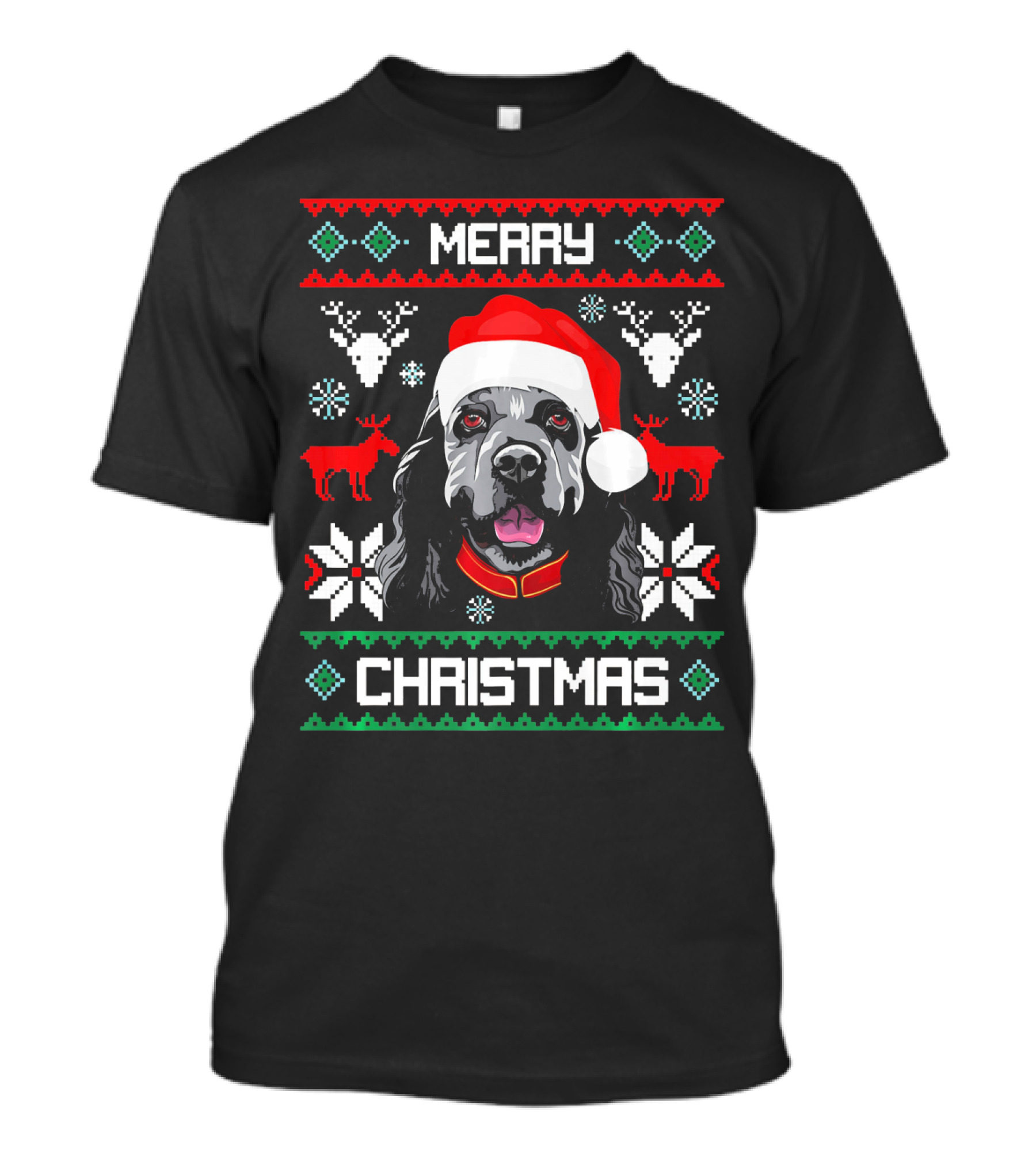 Merry Christmas Cocker Spaniel Dog Santa Hat Retro Holiday T-Shirt