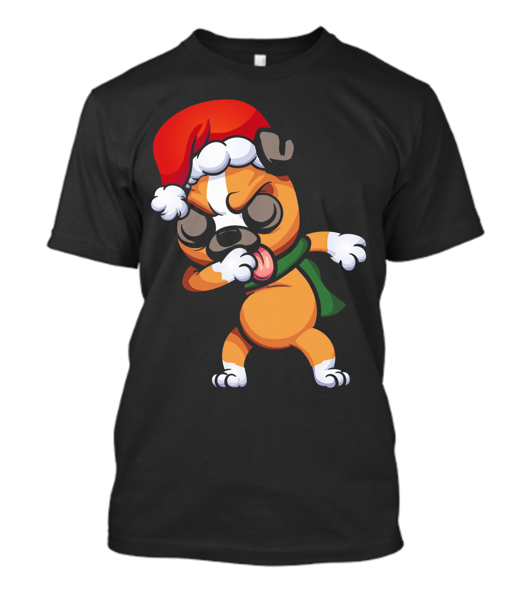 Dabbing Boxer Santa Dog Cartoon With Christmas Hat And Scarf T-Shirt