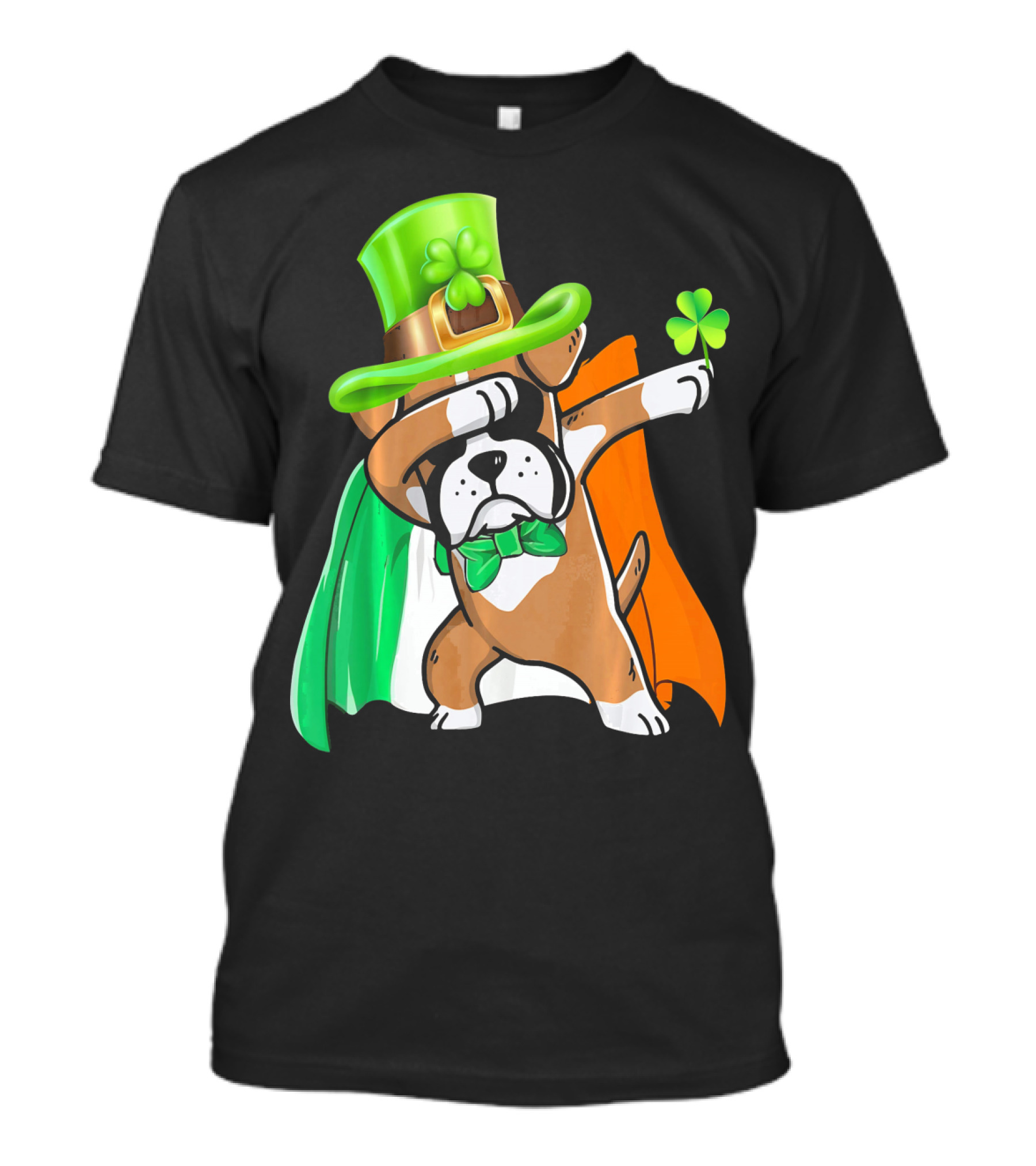Lucky Boxer Dabbing With Irish Flag And Shamrock Hat T-Shirt