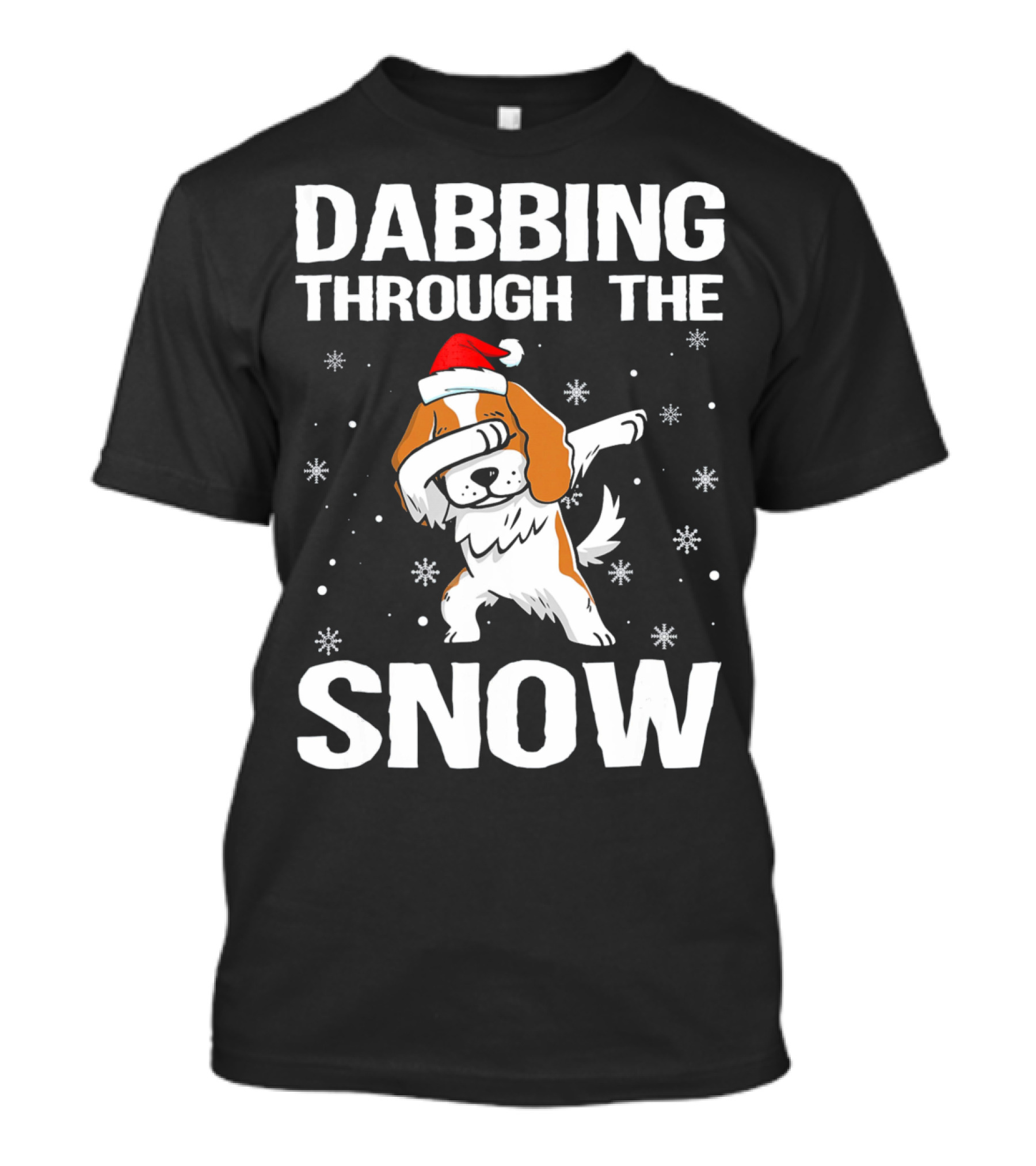 Dabbing Through The Snow Cavalier King Charles Spaniel Christmas Dog Santa Hat T-Shirt