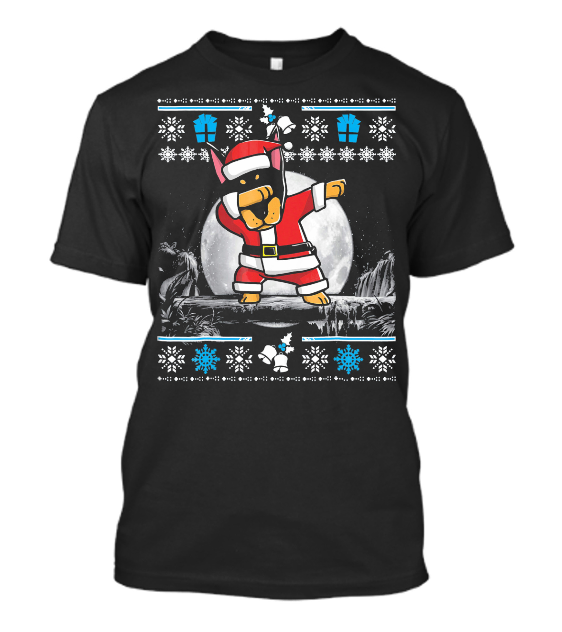 Doberman Pinscher Santa Claus Dabbing Christmas Sweater Moon Snowflake Gift T-Shirt