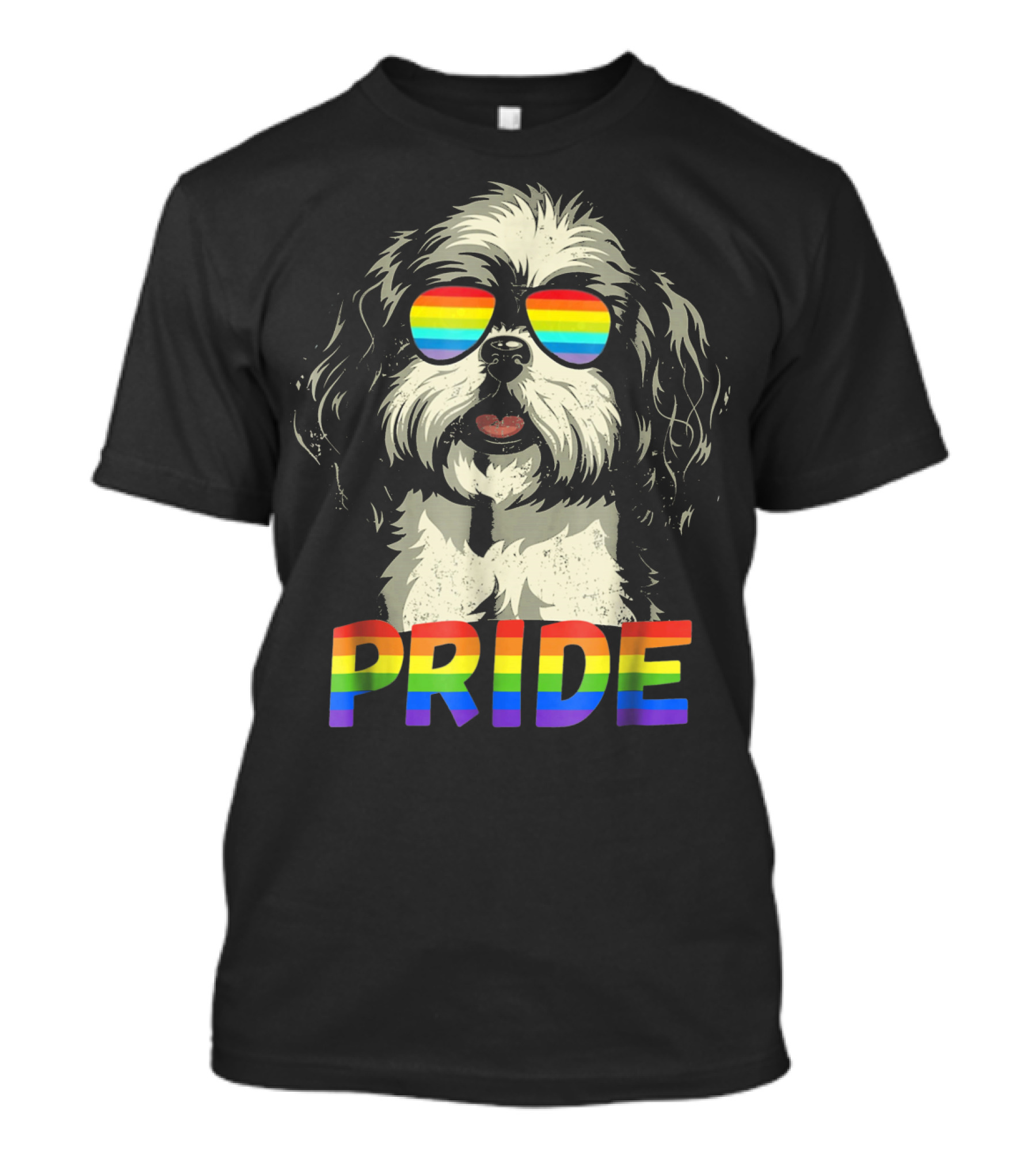 Pride Shih Tzu With Gay Pride Flag Sunglasses For Dog Lovers T-Shirt