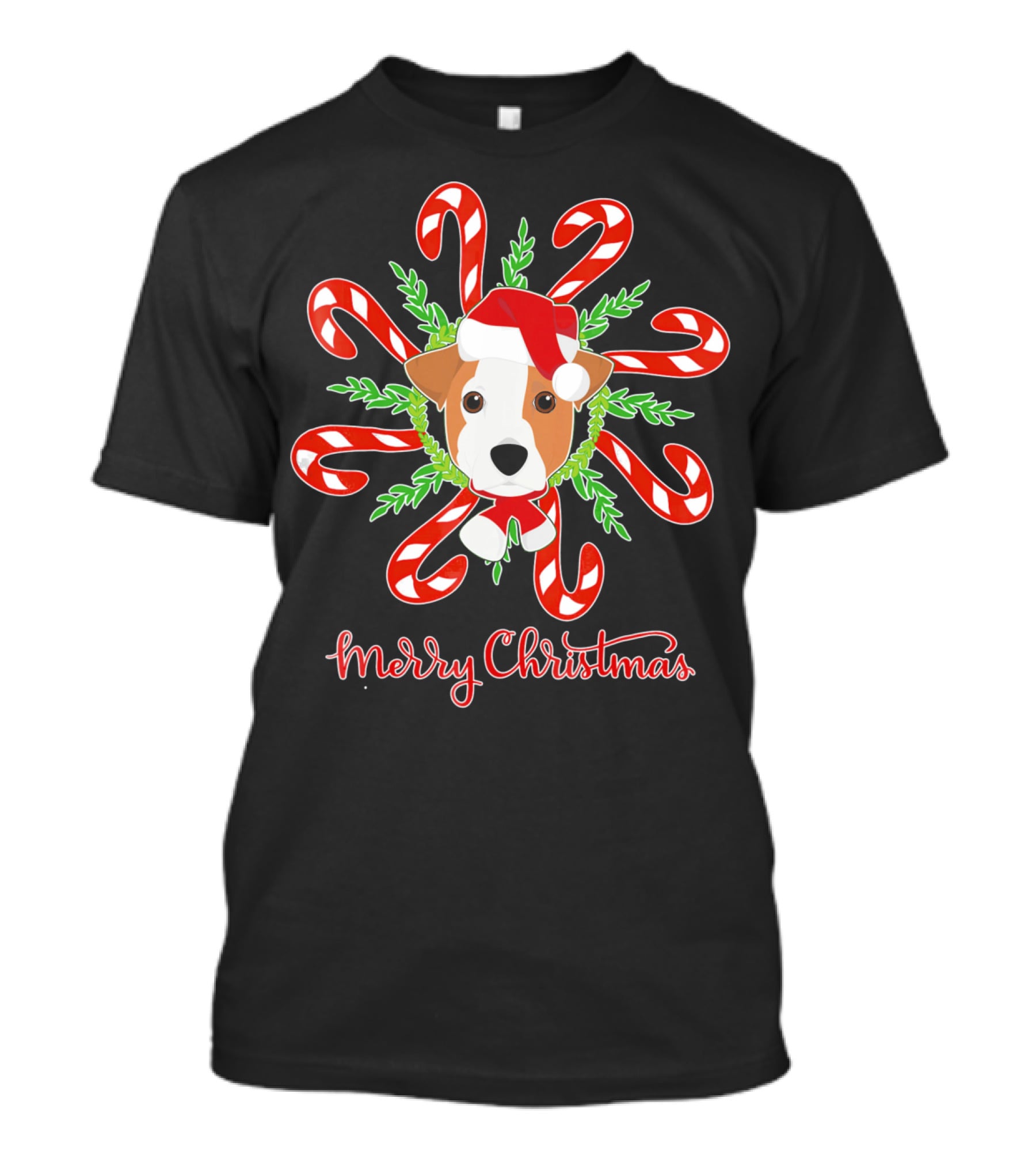 Merry Christmas Jack Russell Candy Cane Wreath T-Shirt