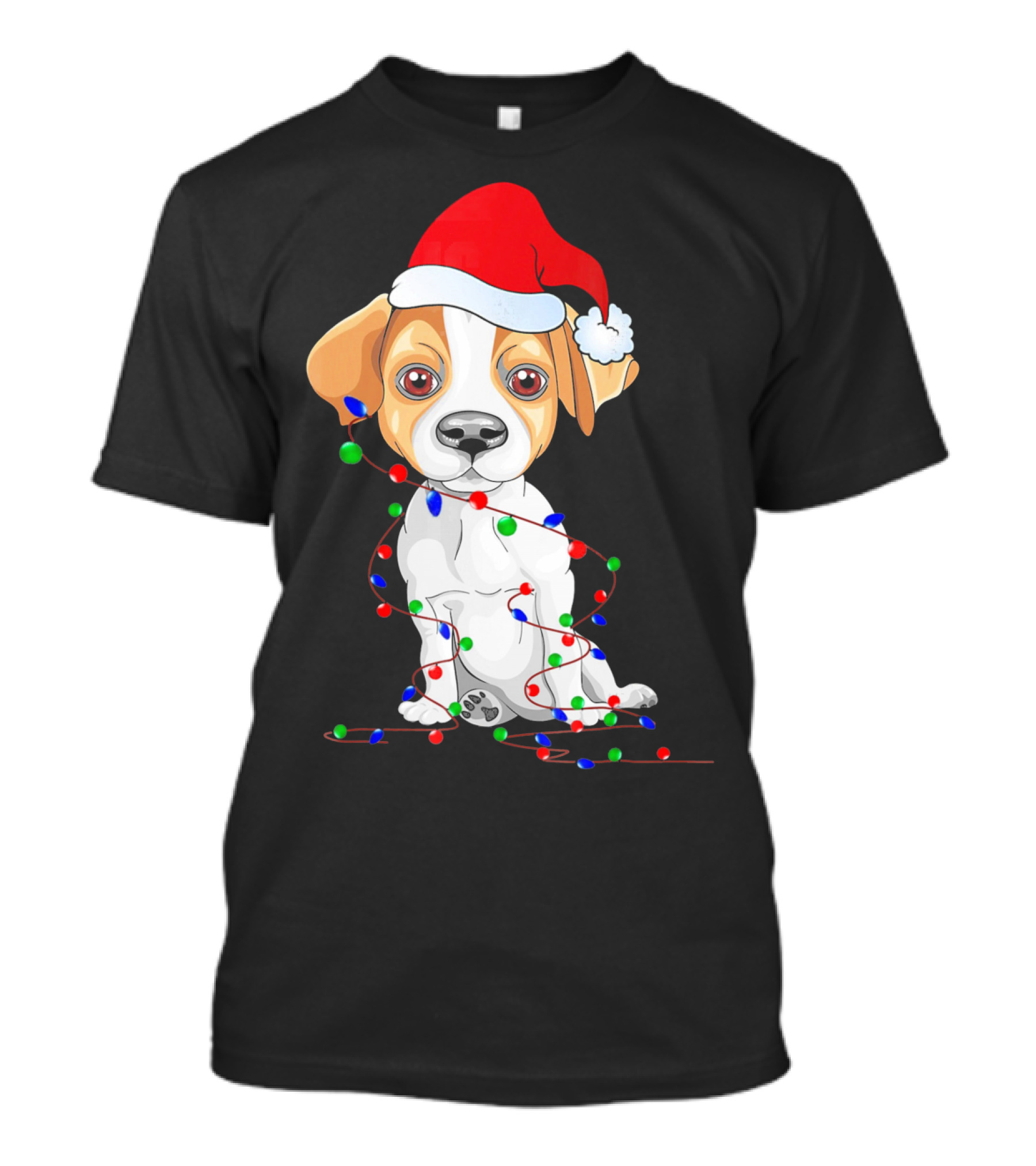 Jack Russell Christmas Lights Decoration Santa Hat T-Shirt