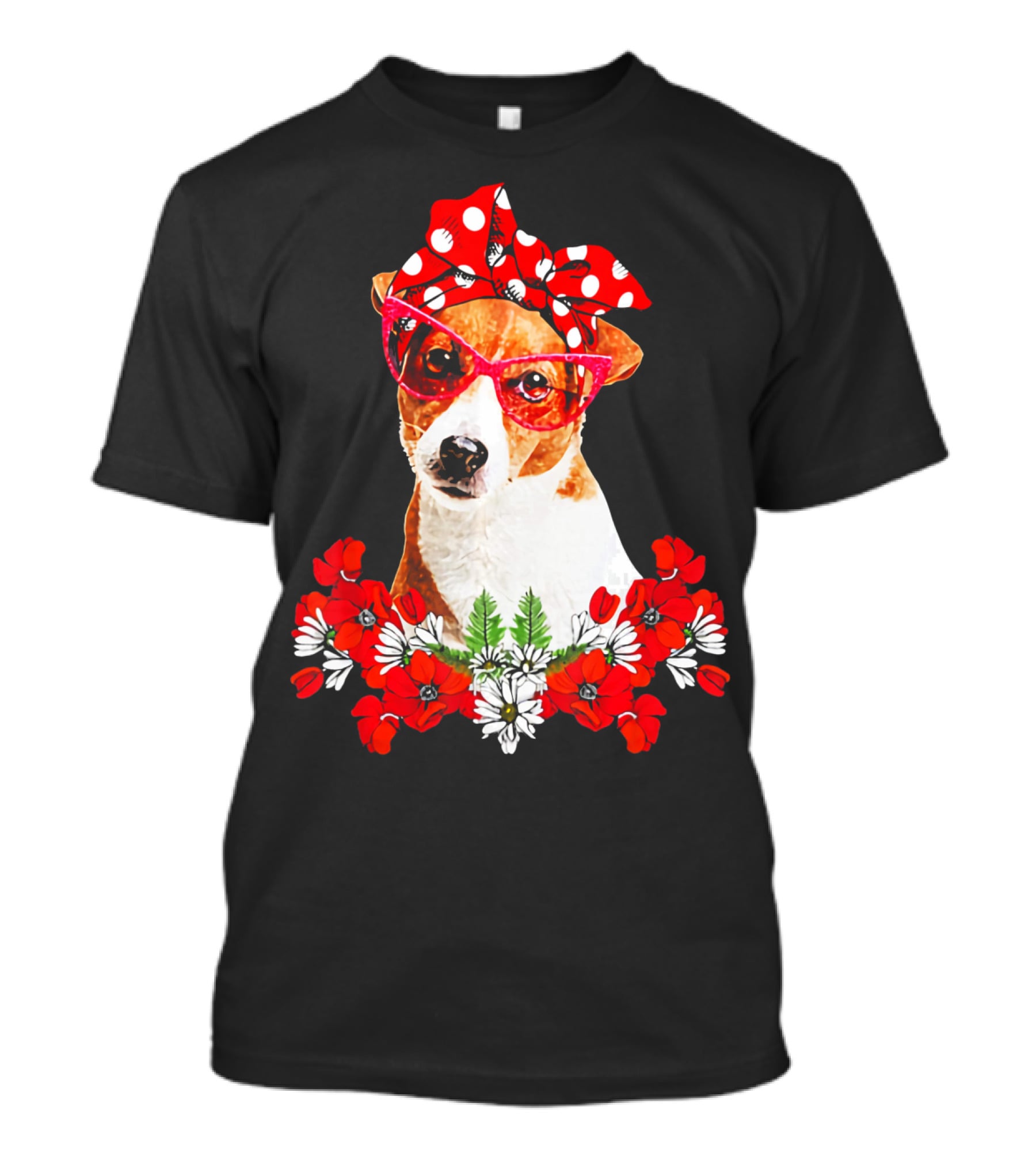 Jack Russell Dog Moms Red Polka Dot Bandana Glasses Mixed Flower Mothers T-Shirt