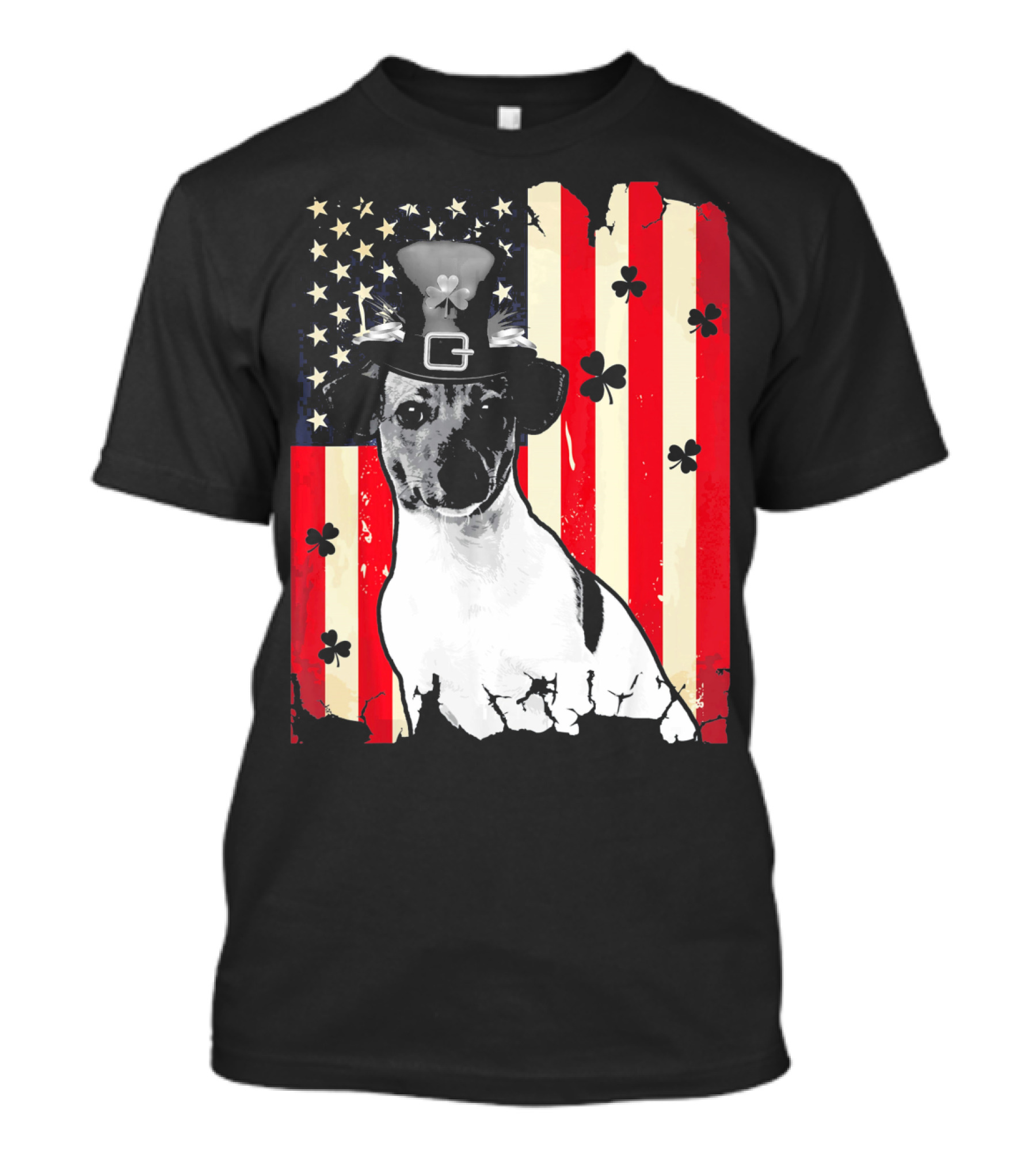 Jack Russell Terrier American Flag St Patricks Day With Shamrocks T-Shirt