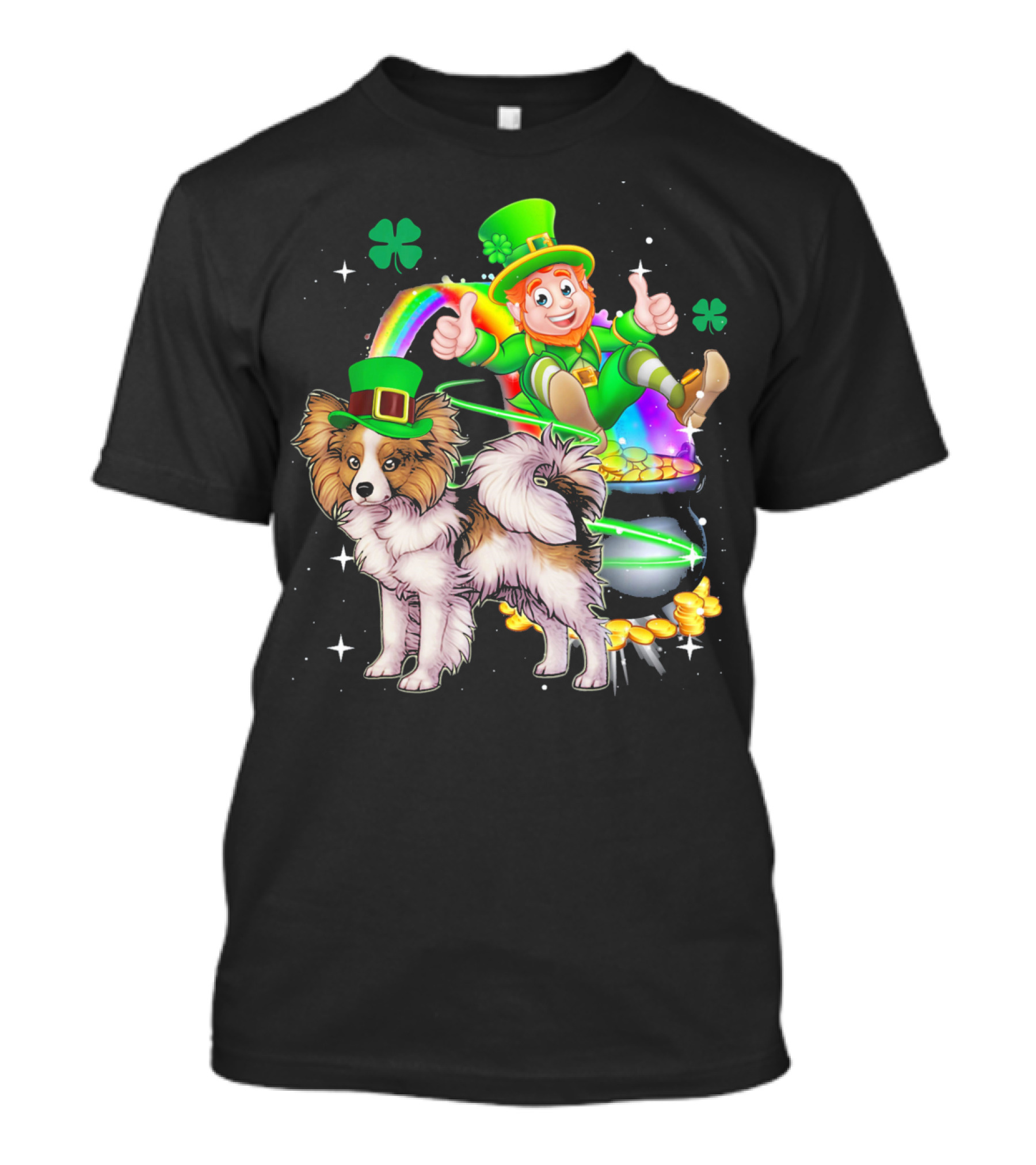 Leprechaun Papillon St Patrick's Day Shamrock Rainbow Pot Of Gold T-Shirt