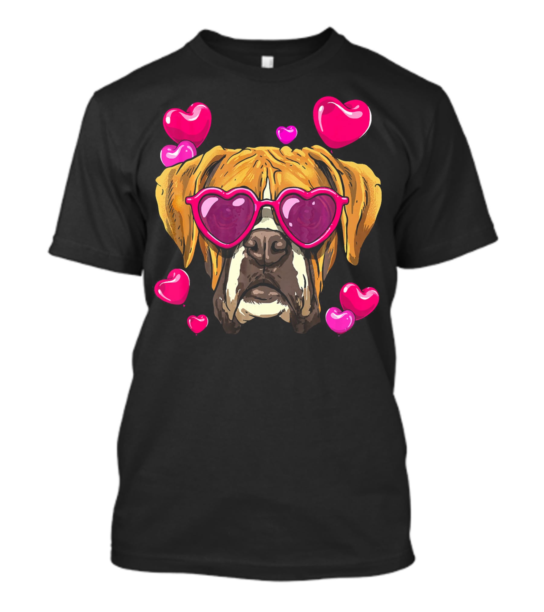 Boxer Dog With Heart Glasses Surrounded By Pink Valentine Hearts T-Shirt