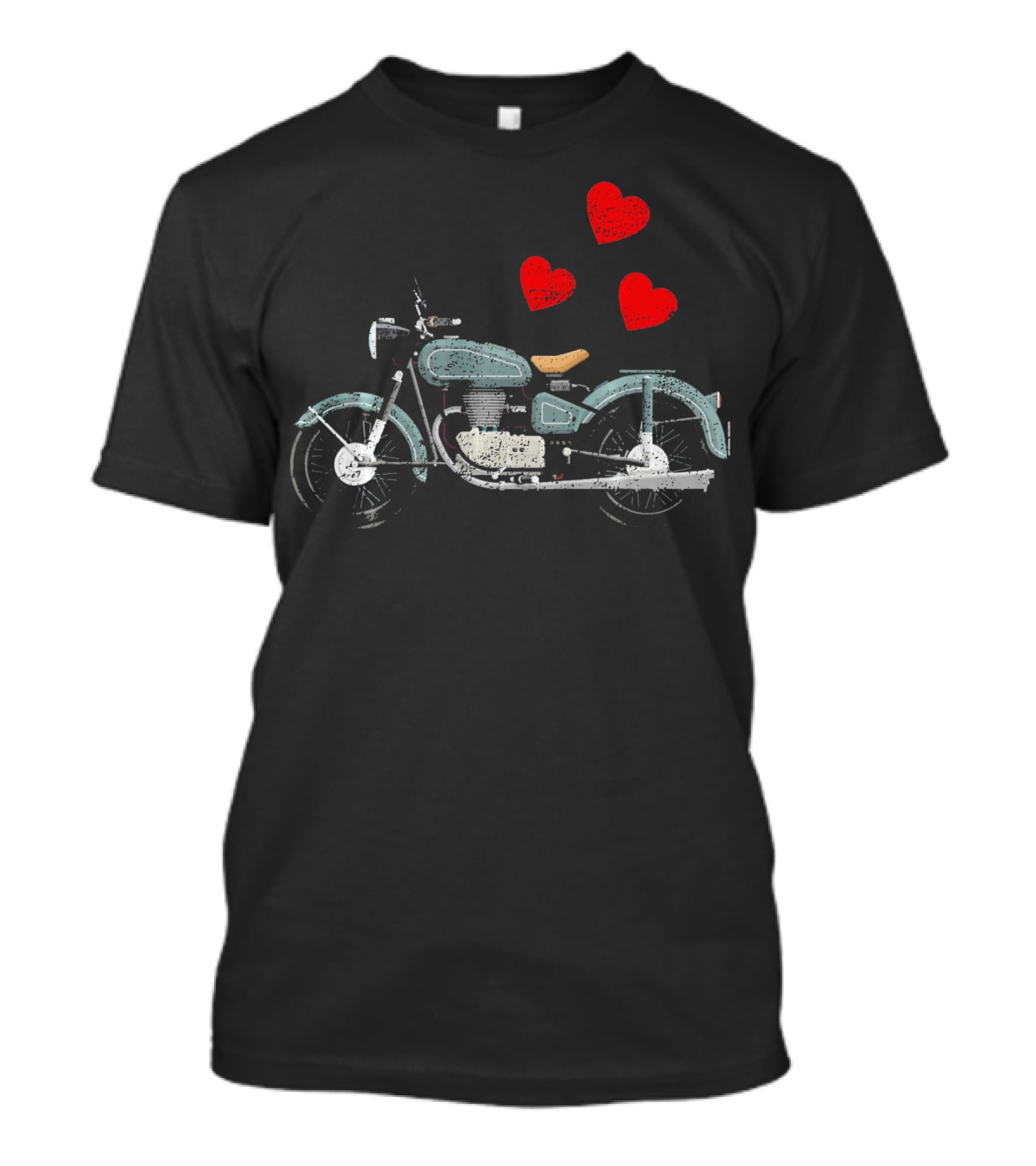Boys Men Motorcycle With Floating Hearts Valentines T-Shirt